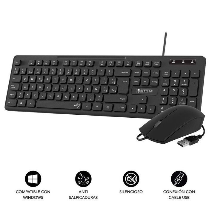 clavier et souris Subblim SUBKBC-CSSK01 Noir QWERTY