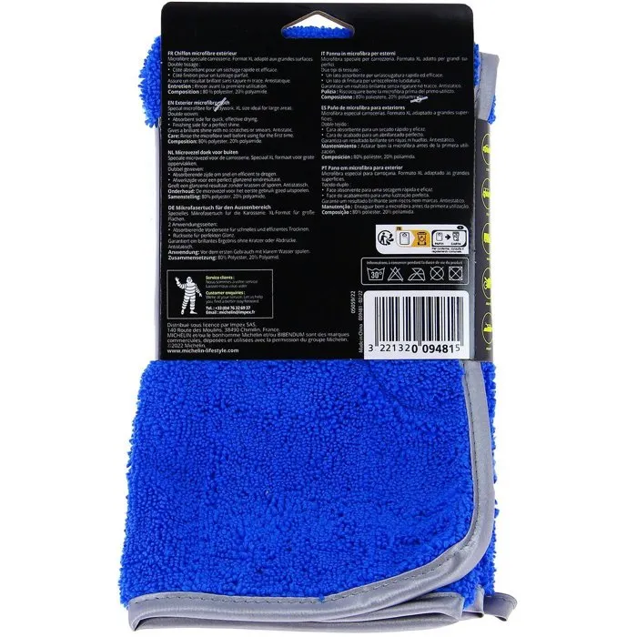 Michelin Microfibre extérieur spécial carrosserie lustrage séchage rapide XL 50x40cm bleu 80% polyester 20% polyamide