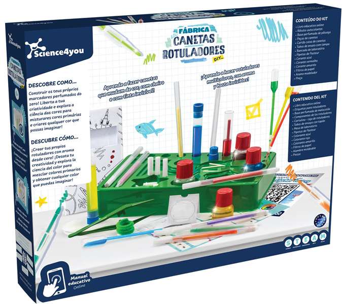 Science for you - Jeu fabrica de rotuladores avec 12 activités pour créer de nouveaux couleurs - Jeu en espagnol et portugais