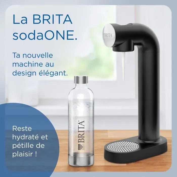Brita Machine à soda SodaONE noire - 1 bouteille 1 L + 1 cylindre de CO2 inclus - Pour eau gazeuse maison, réduction déchets plastiques