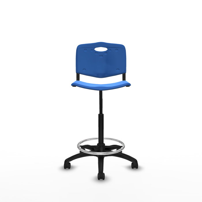 Tabouret Taburete Robledo Pivotant Chlorure de polyvinyle Bleu Structure polyamide noire Sans accoudoirs Sans appui-tête Roulettes autofreinées