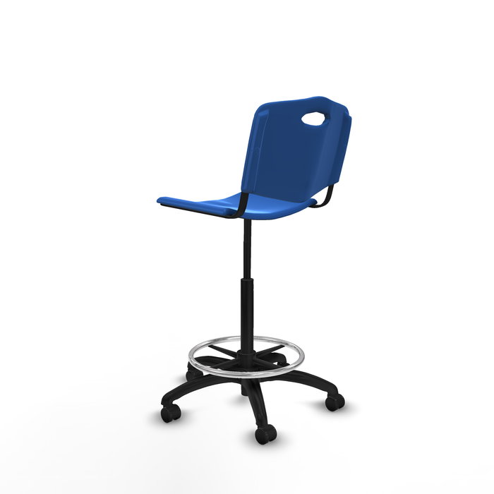 Tabouret Taburete Robledo Pivotant Chlorure de polyvinyle Bleu Structure polyamide noire Sans accoudoirs Sans appui-tête Roulettes autofreinées