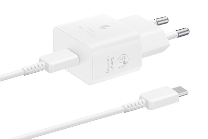 Samsung Adaptateur secteur 25W EP-T2510XWEGEU Blanc avec câble USB-C Samsung Adaptateur secteur 25W EP-T2510XWEGEU Blanc avec câble USB-C