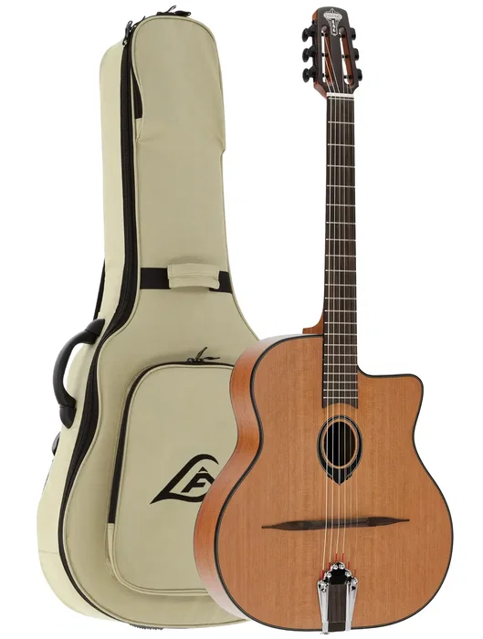 LAG SL-100 Guitare Acoustique Gypsy Swing Natural - Table cèdre rouge massif, caoba, satiné