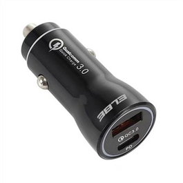Elbe CARG-2515-QC Chargeur allume-cigare double USB + Type-C avec Power Delivery et Quick Charge 3.0 20W Noir
