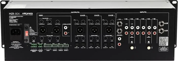 Algamaudio Mélangeur Zone 6+2 Entrées 4 Zones Rackable 8 Canaux Noir - 483x134x184 mm