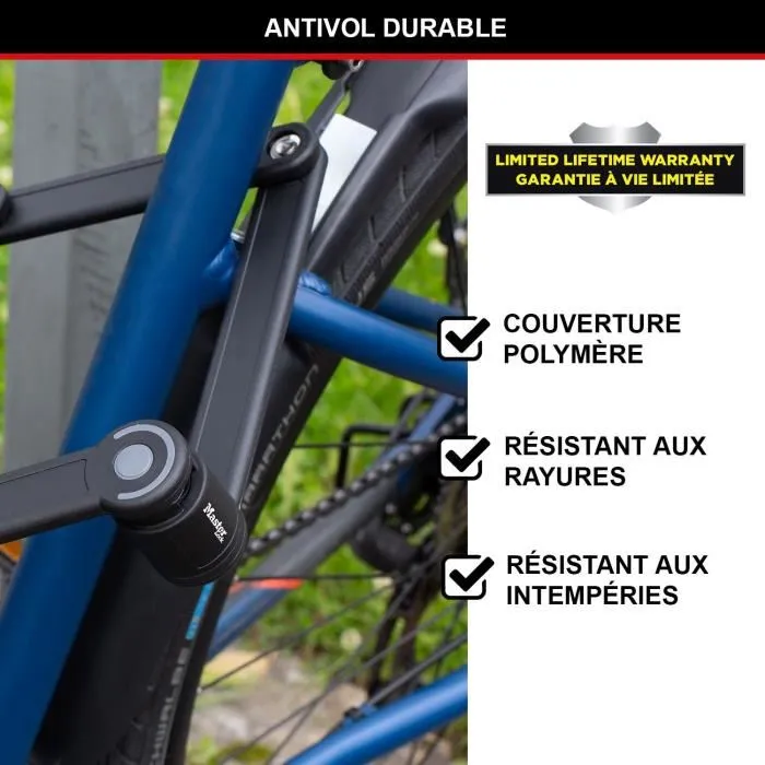 Master Lock Antivol vélo pliable acier trempé 190 mm - 8335EURDPRO - 4 clés et support inclus