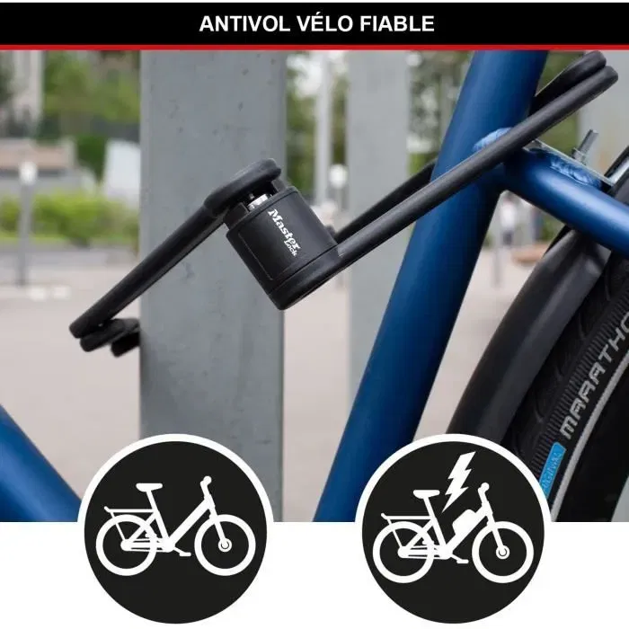 Master Lock Antivol vélo pliable acier trempé 190 mm - 8335EURDPRO - 4 clés et support inclus