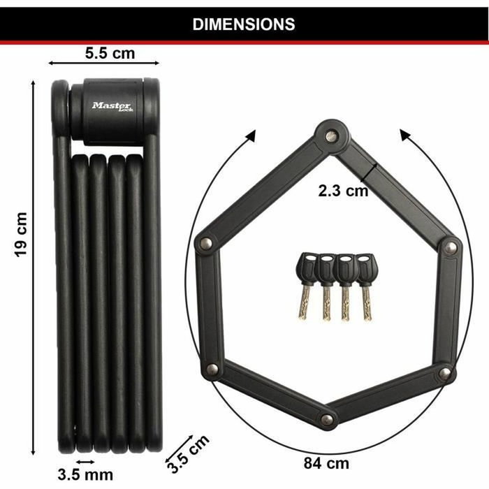 Master Lock 8335EURDPRO Antivol Vélo Pliable en Acier Trempé Master Lock 8335EURDPRO Antivol Vélo Pliable en Acier Trempé