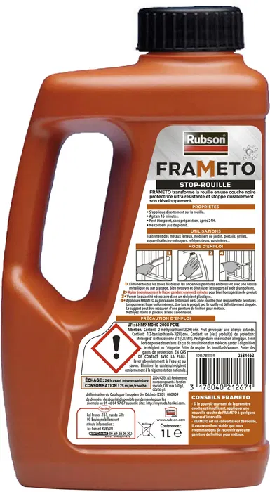 Rubson Frameto Bidon Anti-Rouille Prêt à l'Emploi, Traitement et Revêtement Protecteur pour Métaux Ferreux, 1 Litre