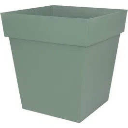 Eda Pot carré Toscane 50 cm - 87 L - 49.5 x 49.5 x 52.5 cm - Vert laurier - Plastique robuste anti-UV et anti-gel pour intérieur et extérieur