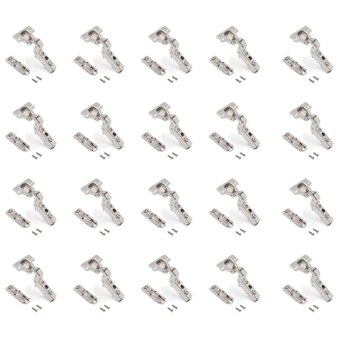 Emuca Lot de 20 charnières super coudées X91 à fermeture amortie avec embases droite à visser, Hauteur 1, Acier, Nickelé Emuca Lot de 20 charnières super coudées X91 à fermeture amortie avec embases droite à visser, Hauteur 1, Acier, Nickelé