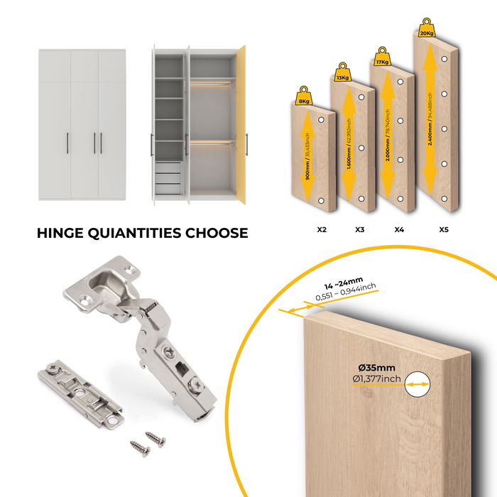 Emuca Lot de 20 charnières super coudées X91 à fermeture amortie avec embases droite à visser, Hauteur 1, Acier, Nickelé Emuca Lot de 20 charnières super coudées X91 à fermeture amortie avec embases droite à visser, Hauteur 1, Acier, Nickelé