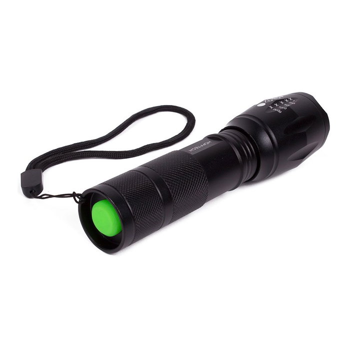 Hofftech Linterna tactique LED 5W superbeam, aluminium, zoom 2000, 3 piles AAA, IP44, noir