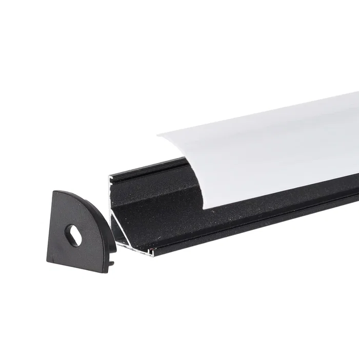 Greenice Profilé Aluminium Noir pour Bande LED Installation d'Angle Difuseur Opal 2M