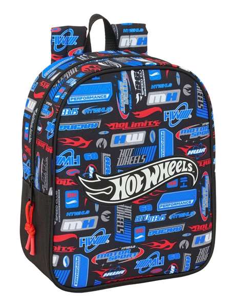 Safta Mochila Guarderia Adapt.Carro Hot Wheels 22x27x10 cm, Sac à dos maternelle adapté aux poussettes, Dimensions 22 x 27 x 10 cm