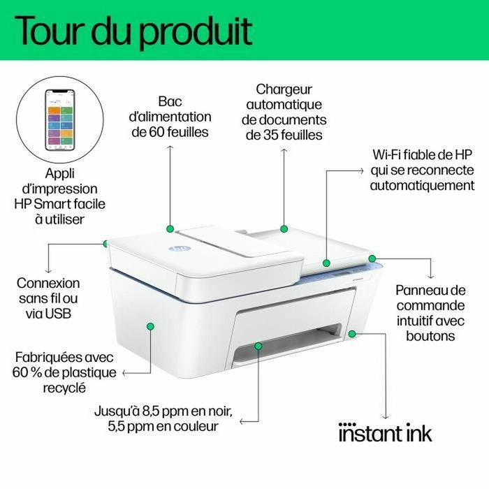 HP DeskJet 4222e Imprimante Tout-en-Un Jet d'Encre Couleur