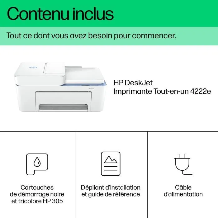 HP Deskjet 4222e Imprimante Tout-en-Un à Jet d'Encre Couleur avec Copie, Scan, Wi-Fi, Impression Mobile et 3 Mois d'Instant Ink inclus via HP+