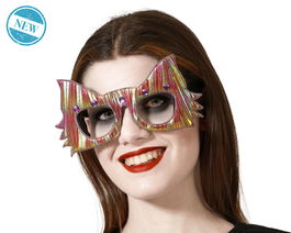 Lunettes de costume à oreilles de loup multicolores brillantes 20x10 cm pour fêtes et carnaval