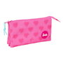 Trousse Fourre-Tout Triple Barbie Corazones Rose 22 x 12 x 3 cm