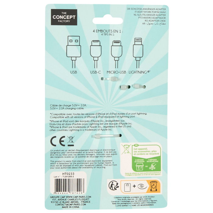 The Concept Factory Adaptateur 4 en 1 Kawaii Porte-clés Assorti