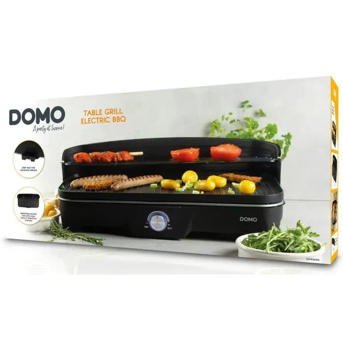 Domo Barbecue électrique de table DO9260G - Grill électrique 2200W - Surface de cuisson 50x25 cm
