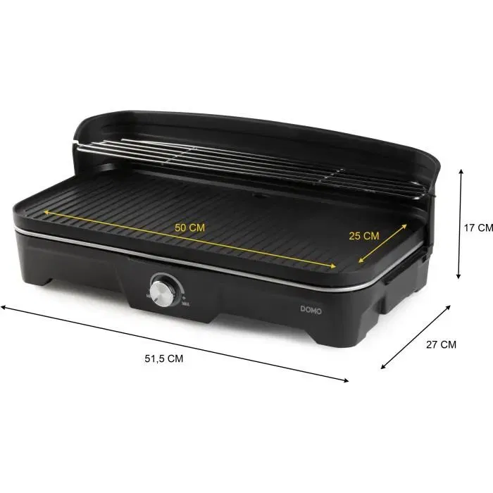 Domo Barbecue électrique de table DO9260G - Grill électrique 2200W - Surface de cuisson 50x25 cm