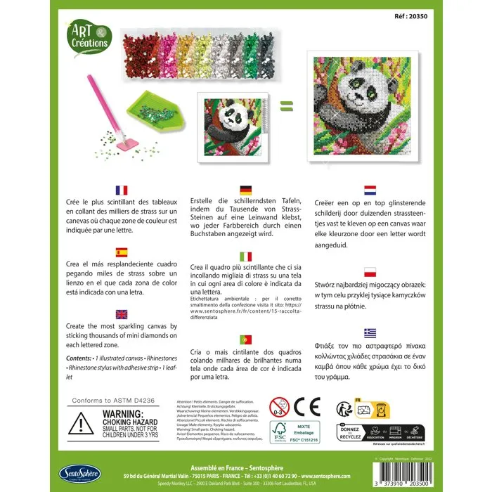 Sentosphere - Canevas a Diamanter - Création à base de mini strass - Panda - Art & Créations - Activité manuelle dès 8 ans