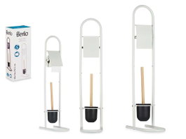 Berilo Porte-rouleau Brosse Métal Bambou Blanc 40x16x10.5 cm (Set de 4)