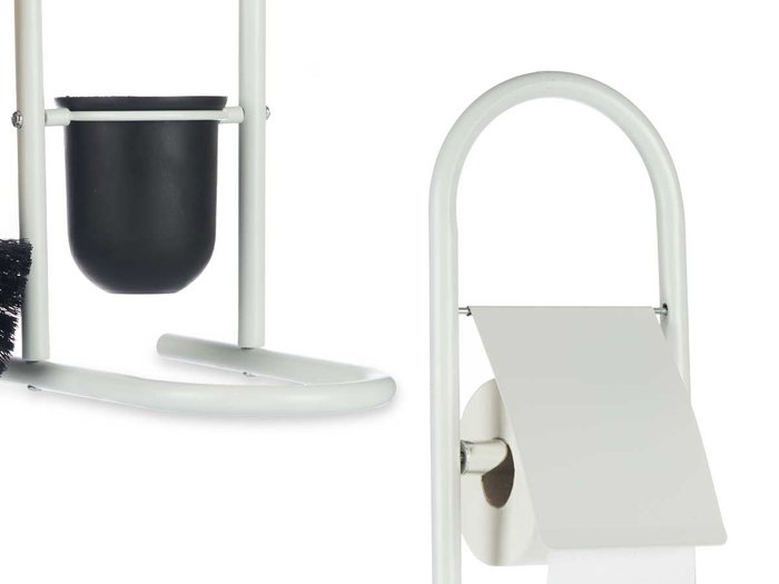 Berilo Porte-rouleau Brosse Métal Bambou Blanc 40x16x10.5 cm (Set de 4)