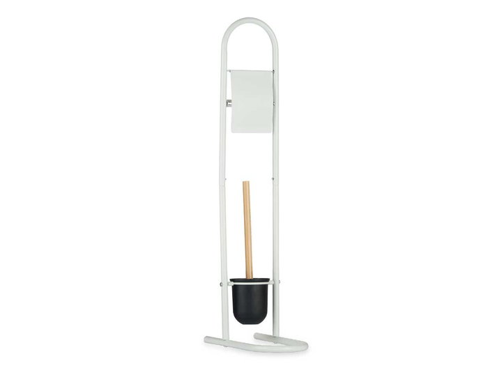 Berilo Porte-rouleau Brosse Métal Bambou Blanc 40x16x10.5 cm (Set de 4)