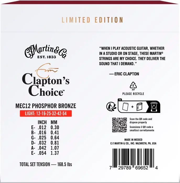 MARTIN Jeu de Cordes Acoustique Eric Clapton Ltd 92/8 Phosphor Bronze Light 12-54