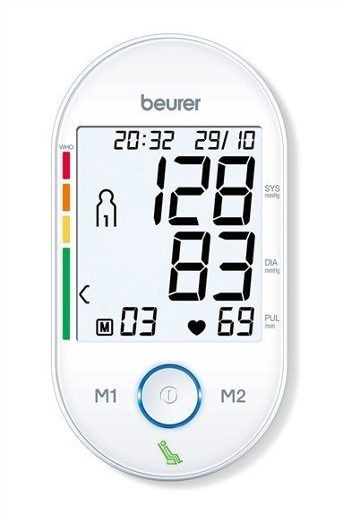 Beurer BM-55 Tensio-application personnalisée numérique de bras avec connectivité Health Manager, fonction HSD, affichage blanc, cliniquement validé ESH