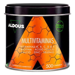 ALDOUS BIO Multivitamines 500 Comprimés avec Vitamines C, D, E, A et Vitamines B, BI