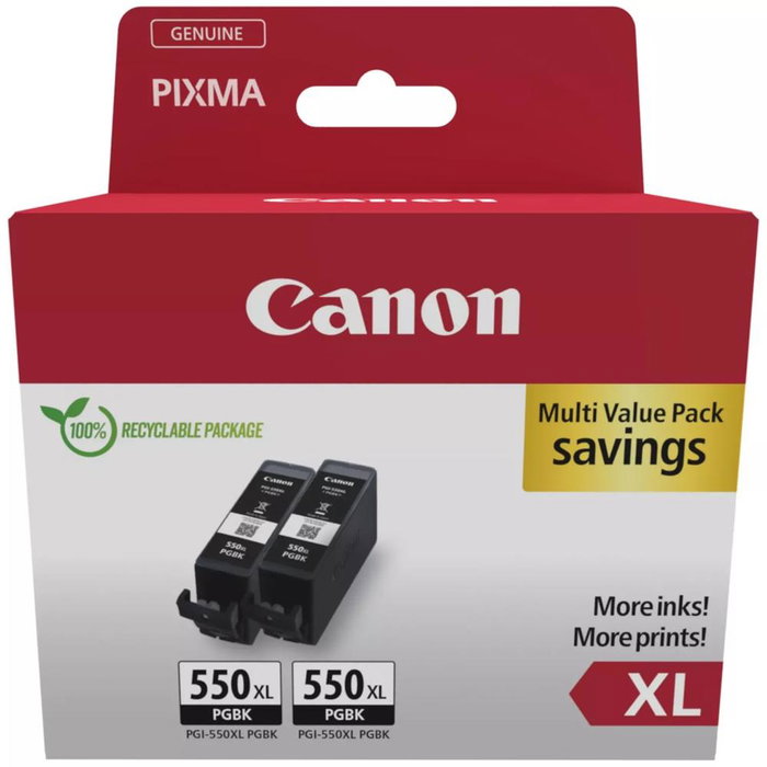Canon PGI-550XL Twin Pack Cartouche d'encre noire originale - Lot de 2 Canon PGI-550XL Twin Pack Cartouche d'encre noire originale - Lot de 2