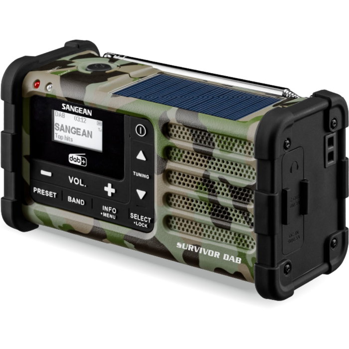 Sangean MMR-88 DAB+ Radio d'urgence camouflage avec manivelle et solaire Sangean MMR-88 DAB+ Radio d'urgence camouflage avec manivelle et solaire