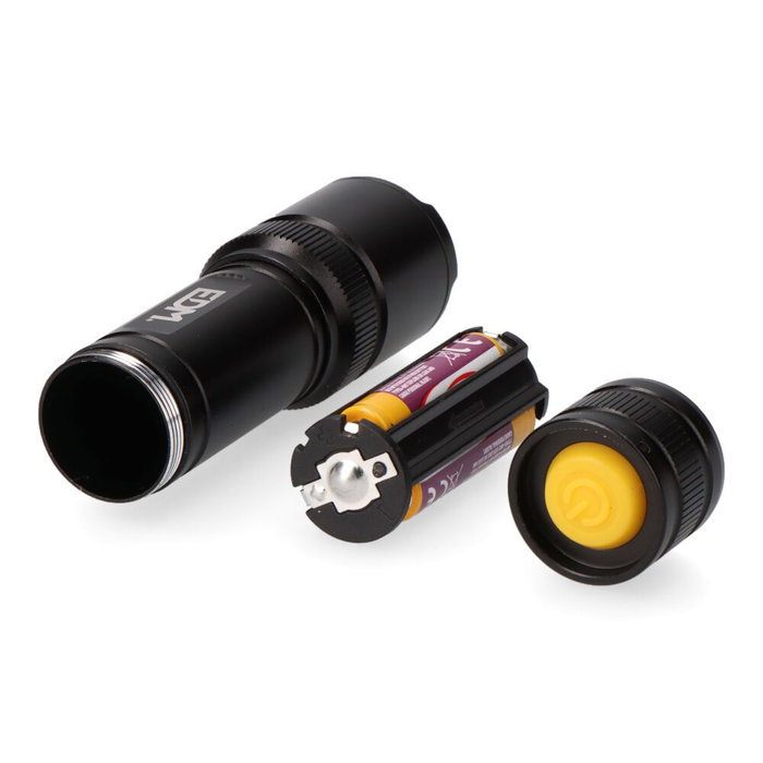Edm Lampe torche LED tactique 150 lm avec zoom, aluminium, 3 piles AAA incluses, noir