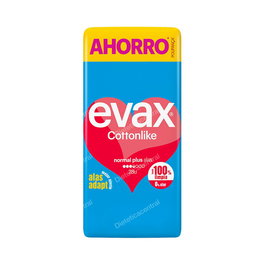 Evax - Serviette hygiénique à ailes, Cottonlike Normal Plus - Lot de 28 unités