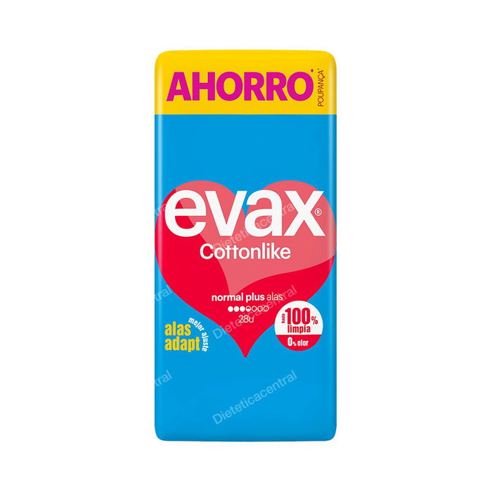 Evax - Serviette hygiénique à ailes, Cottonlike Normal Plus - Lot de 28 unités
