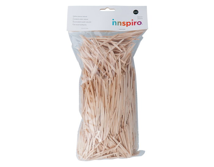 Innspiro Maxi Pack de 2500 bâtonnets plats en bois naturel 65mm