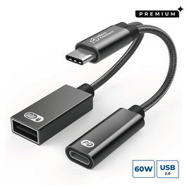 MicroConnect Adaptateur Premium USB-C vers USB-C + USB-A 2.0 Femelle, Noir 13cm - Pour Charge et Synchronisation PC et Téléphone