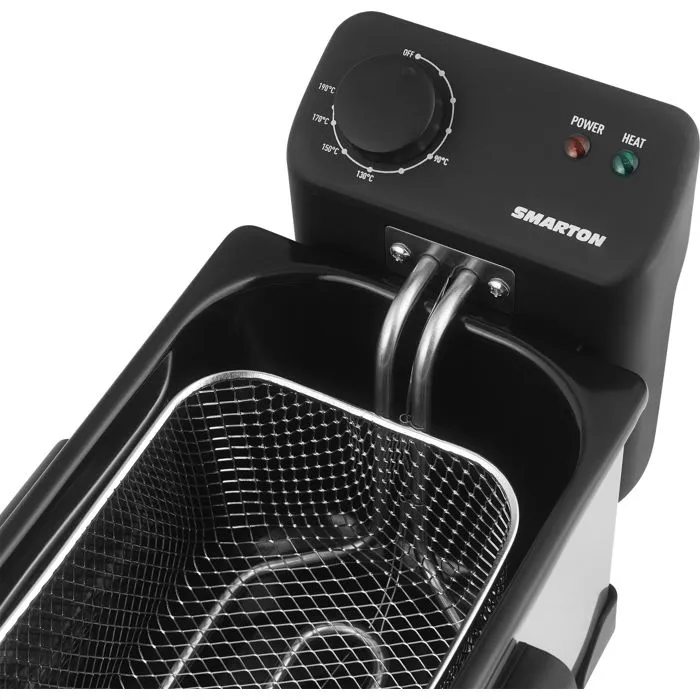 Smarton Friteuse FR 300 - Capacité 3 L (1 kg), Corps Inox, Contrôle Température 90-190 °C, Cuisson Parfaite et Sécurisée
