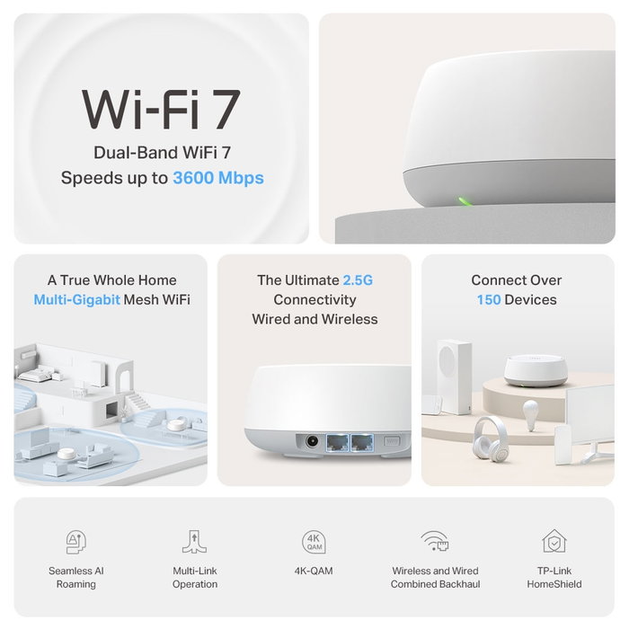 TP-Link Deco BE25 BE3600 Système Wi-Fi 7 Mesh Double Bande 3.6 Gbps