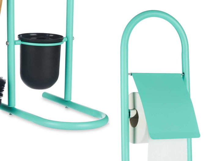 BERILO Ensemble porte-rouleau et brosse de toilettes en métal et bambou, Menta