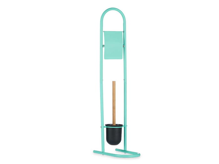 BERILO Ensemble porte-rouleau et brosse de toilettes en métal et bambou, Menta