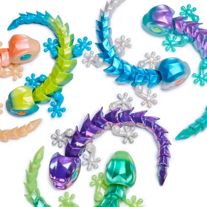 Spin Master Crystalynx Dragons - Boîte de 6 figurines articulées à collectionner et personnaliser - Gecko de 23 cm avec fiche de collection - Jouet à partir de 8 ans