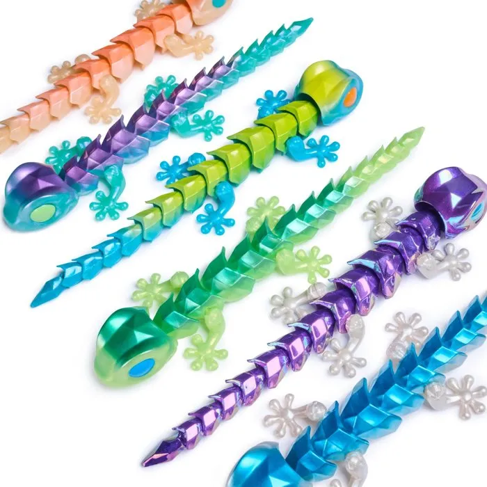 Spin Master Crystalynx Dragons - Boîte de 6 figurines articulées à collectionner et personnaliser - Gecko de 23 cm avec fiche de collection - Jouet à partir de 8 ans