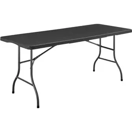 TERRANOVA Table de réception pliante 8 personnes - Plateau PEHD aspect résine tressé 180x74 cm - Structure acier robuste - Noir