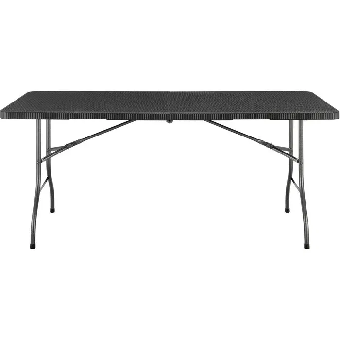 TERRANOVA Table de réception pliante 8 personnes - Plateau PEHD aspect résine tressé 180x74 cm - Structure acier robuste - Noir
