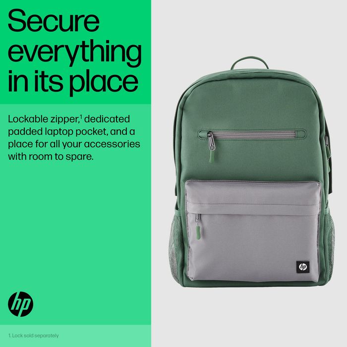HP Sac à dos Campus pour ordinateur portable 15.6 pouces, organisation avec sangles rembourrées et compartiment sécurisé, vert